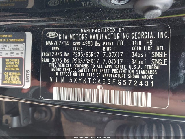 5XYKTCA63FG572431 KIA dohc t-gdi theta-ii