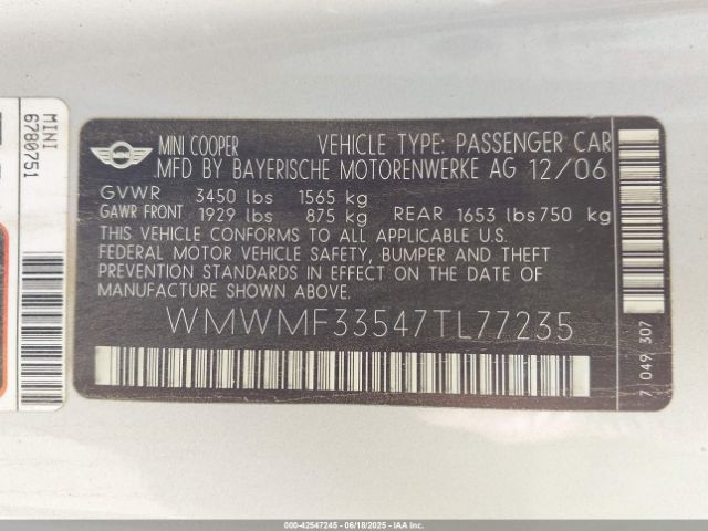 2007 MINI COOPER WMWMF33547TL77235 Photo 8