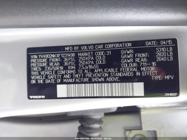 2015 VOLVO XC70 YV4902NKXF1231498 Photo 8