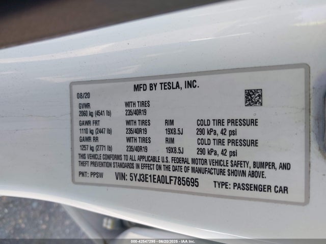 Tesla MODEL 3 2020 5YJ3E1EA0LF785695 Image 9