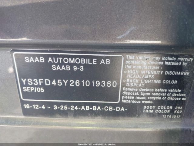 2006 SAAB 9-3 YS3FD45Y261019360 Photo 8