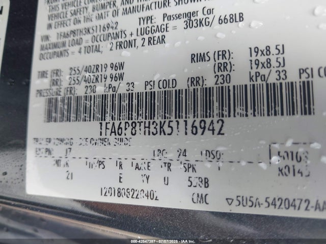 Ford 4v 2019 1FA6P8TH3K5116942 Image 9