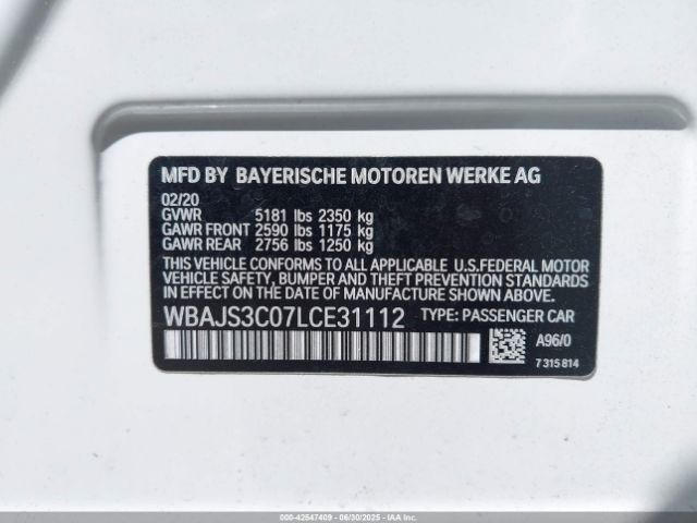 2020 BMW 540I WBAJS3C07LCE31112 Photo 8
