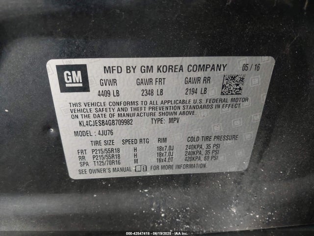KL4CJESB4GB709982 Buick luv - vvt, alum gme e85 max