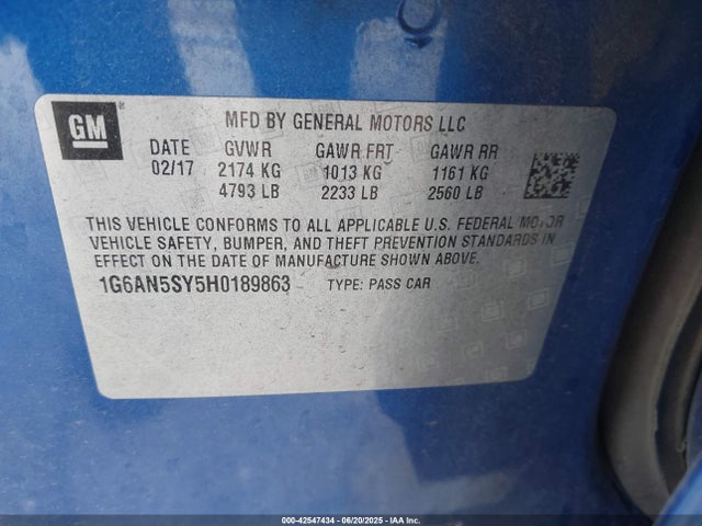 1G6AN5SY5H0189863 Cadillac lf4 - gen1+, sidi, vvt, alum, twin turbo