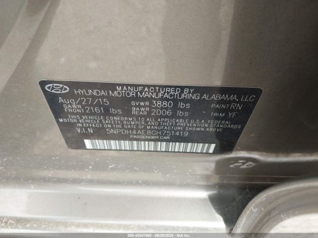 2016 HYUNDAI ELANTRA 5NPDH4AE8GH751419 Photo 8