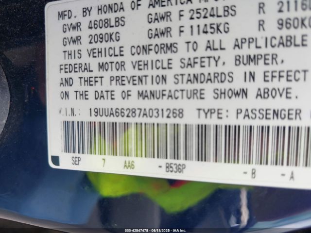 2007 ACURA TL 19UUA66287A031268 Photo 8