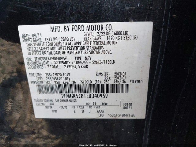 Ford Flex 2014 2FMGK5C81EBD40959 Image 9