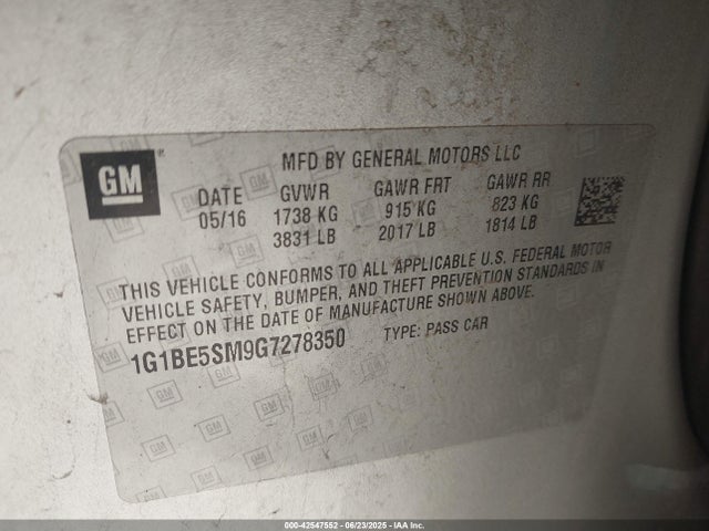 1G1BE5SM9G7278350 Chevrolet le2 - di: direct injection, alum, vvt, gen i, gmna