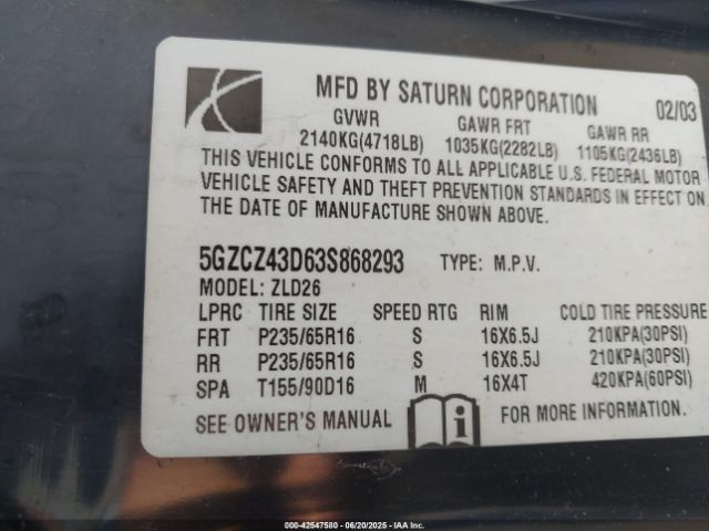 2003 SATURN VUE 5GZCZ43D63S868293 Photo 8