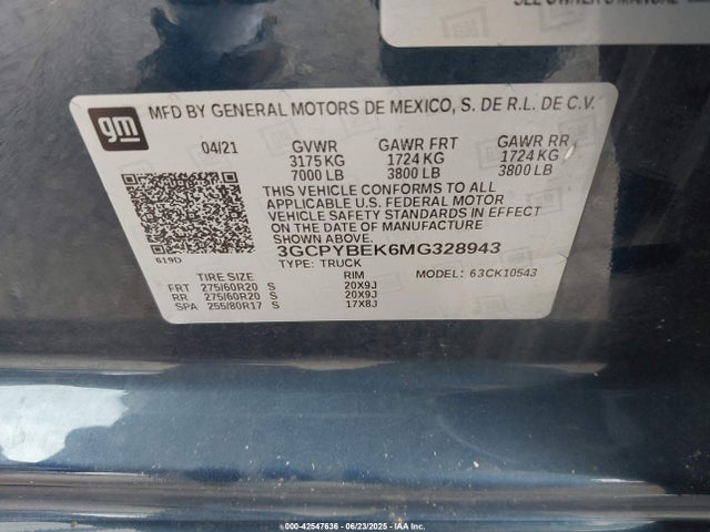 3GCPYBEK6MG328943 Chevrolet l3b - sidi, vvt, alum