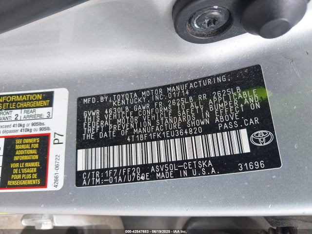 4T1BF1FK1EU364820 Toyota 2ar-fe