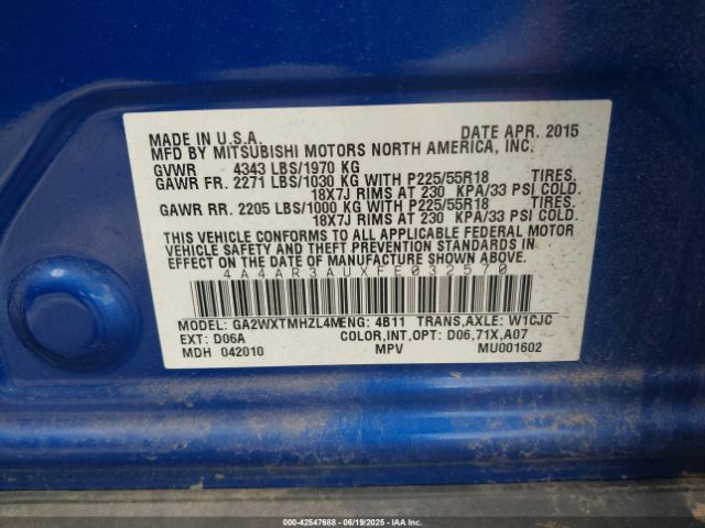 2015 MITSUBISHI OUTLANDER SPORT 4A4AR3AUXFE032570 Photo 8