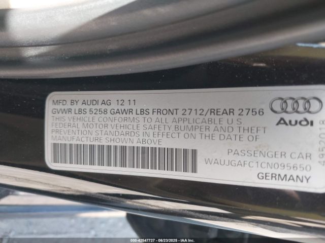 2012 AUDI A6 WAUJGAFC1CN095650 Photo 8