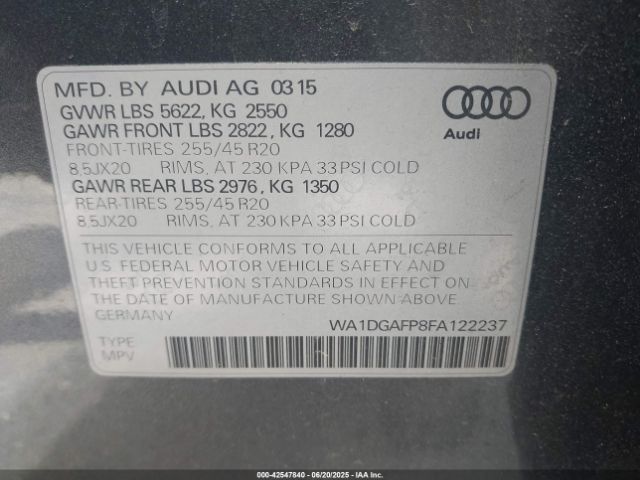 2015 AUDI Q5 WA1DGAFP8FA122237 Photo 8