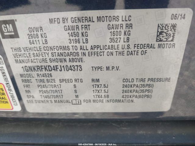 2015 CHEVROLET TRAVERSE 1GNKRFKD4FJ104373 Photo 8
