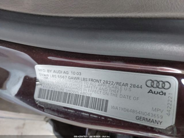 2004 AUDI ALLROAD WA1YD64B54N043659 Photo 8