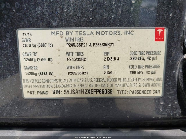 Tesla MODEL S 2014 5YJSA1H2XEFP66036 Image 9
