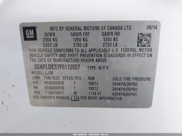 Chevrolet lfx - sidi, vvt, e85 max, alum 2015 2GNFLDE37F6172657 Image 9