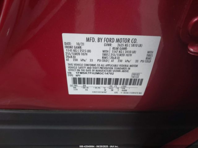 2021 FORD EXPLORER 1FMSK7FH2MGC14702 Photo 8