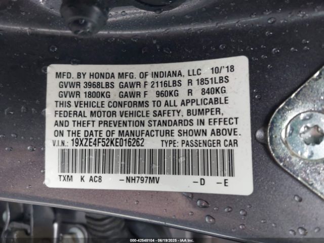 2019 HONDA INSIGHT 19XZE4F52KE016262 Photo 8