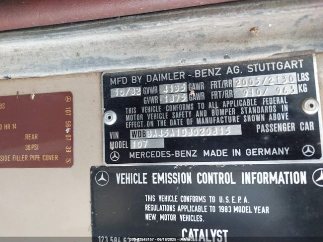 1983 MERCEDES-BENZ 380 WDBBA45A1DB020815 Photo 8