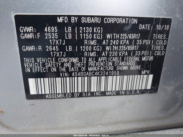 4S4BSABC4K3241959 Subaru na u5