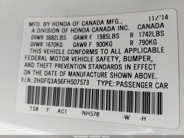 2HGFG3A56FH507573 Honda r18z1