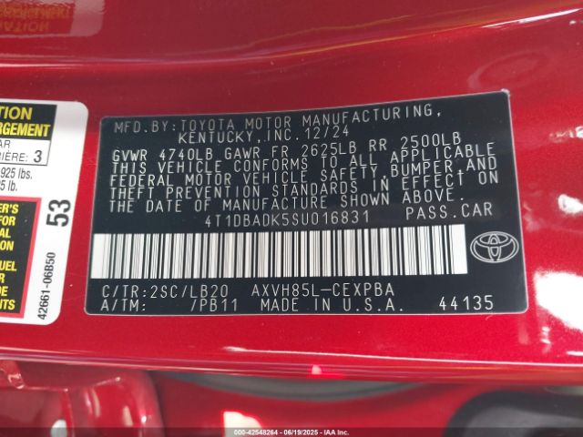 4T1DBADK5SU016831 Toyota a25a-fxs