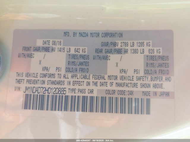 2017 MAZDA MX-5 MIATA JM1NDAD72H0120885 Photo 8