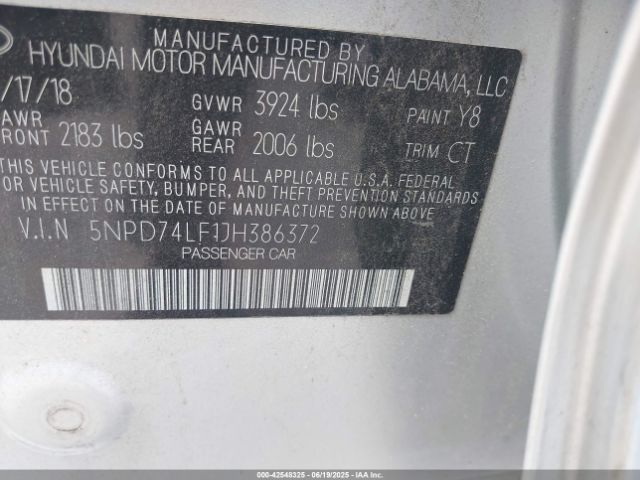 5NPD74LF1JH386372 Hyundai mpi nu