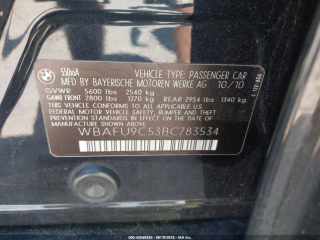 2011 BMW 550I WBAFU9C53BC783534 Photo 8