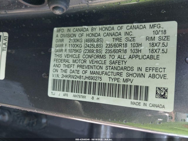 2HKRW2H81JH690275 Honda l15be