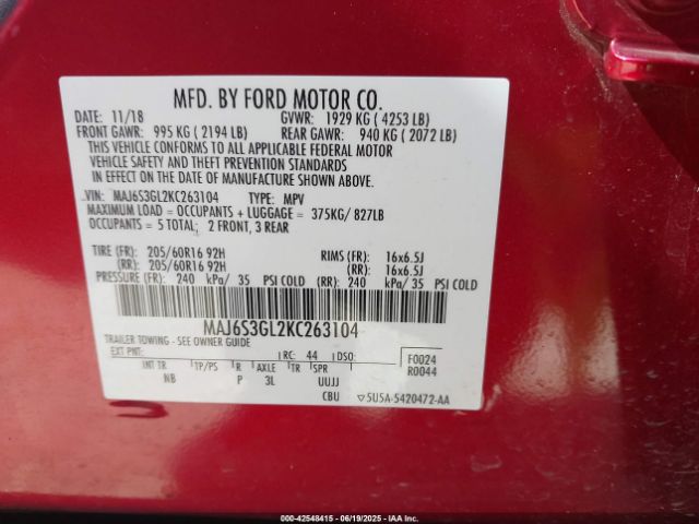 2019 FORD ECOSPORT MAJ6S3GL2KC263104 Photo 8