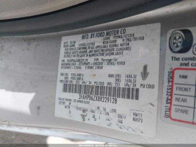 2008 FORD FUSION 3FAHP06ZX8R229128 Photo 8