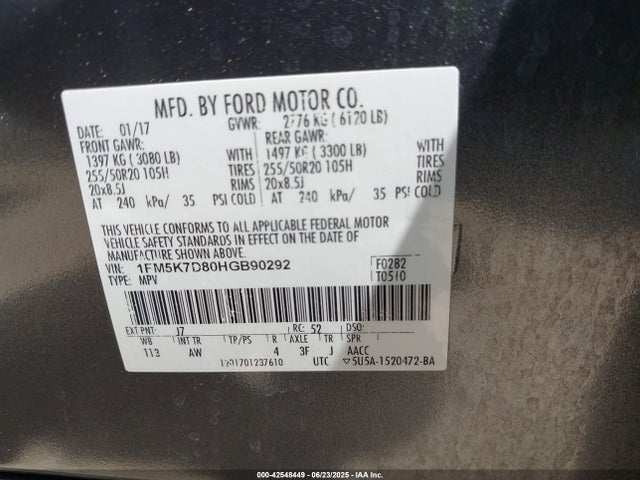 1FM5K7D80HGB90292 Ford 3.5l ti-vct