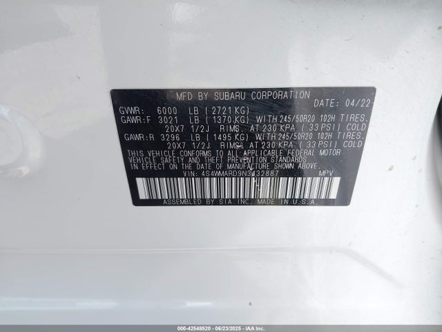 4S4WMARD9N3432887 Subaru 2022