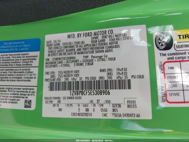2014 FORD MUSTANG 1ZVBP8CF5E5308906 Photo 8