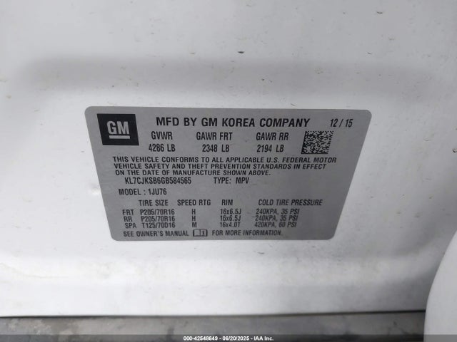 KL7CJKSB6GB584565 Chevrolet luv - mfi, vvt, alum, gme e85 max