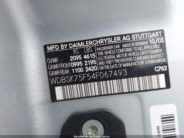 2004 MERCEDES-BENZ SL 500 WDBSK75F54F067493 Photo 8