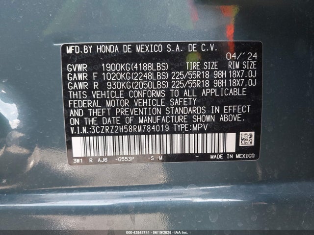3CZRZ2H58RM784019 Honda k20z5