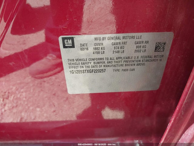 1G1ZE5STXGF220257 Chevrolet lfv - di: direct injection, vvt, gen1 gmna