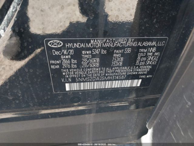 2021 HYUNDAI SANTA FE 5NMS2DAJ5MH314587 Photo 8