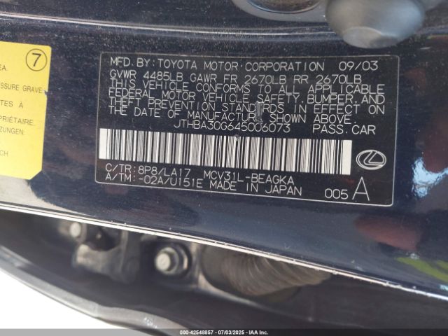 2004 LEXUS ES 330 JTHBA30G645006073 Photo 8