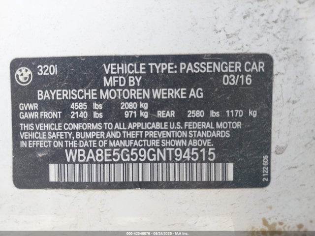 WBA8E5G59GNT94515 BMW 320i