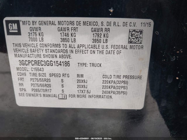 3GCPCREC3GG154186 Chevrolet l83 - sidi, vvt, afm, e85 max, aluminum