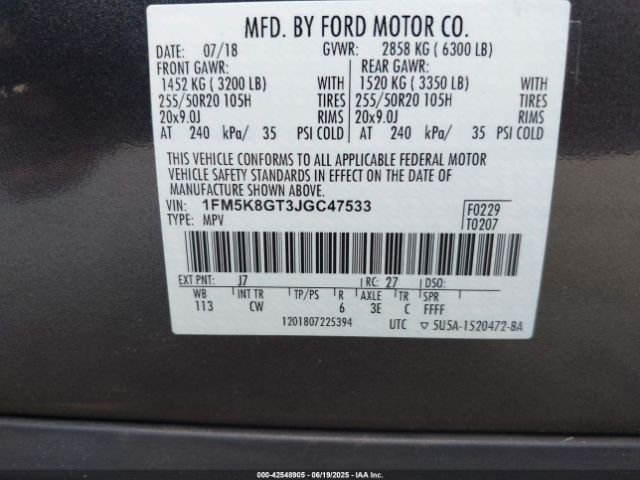 2018 FORD EXPLORER 1FM5K8GT3JGC47533 Photo 8