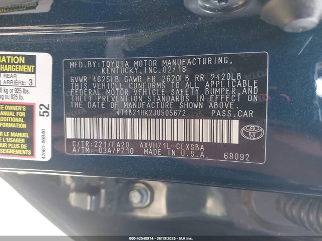 4T1B21HK2JU505672 Toyota a25a-fxs port+direct