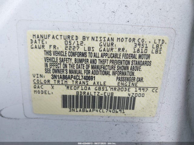 Продажа на аукционе авто 2012 Nissan Sentra 2.0 S, vin: 3N1AB6AP4CL740691, номер лота: 42548913