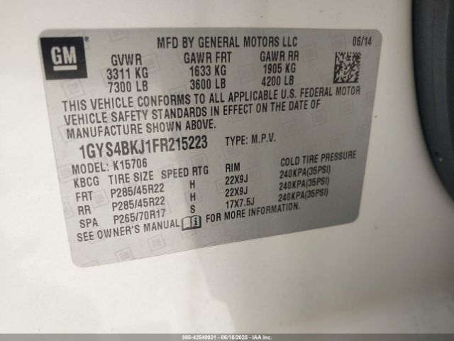 2015 CADILLAC ESCALADE 1GYS4BKJ1FR215223 Photo 8